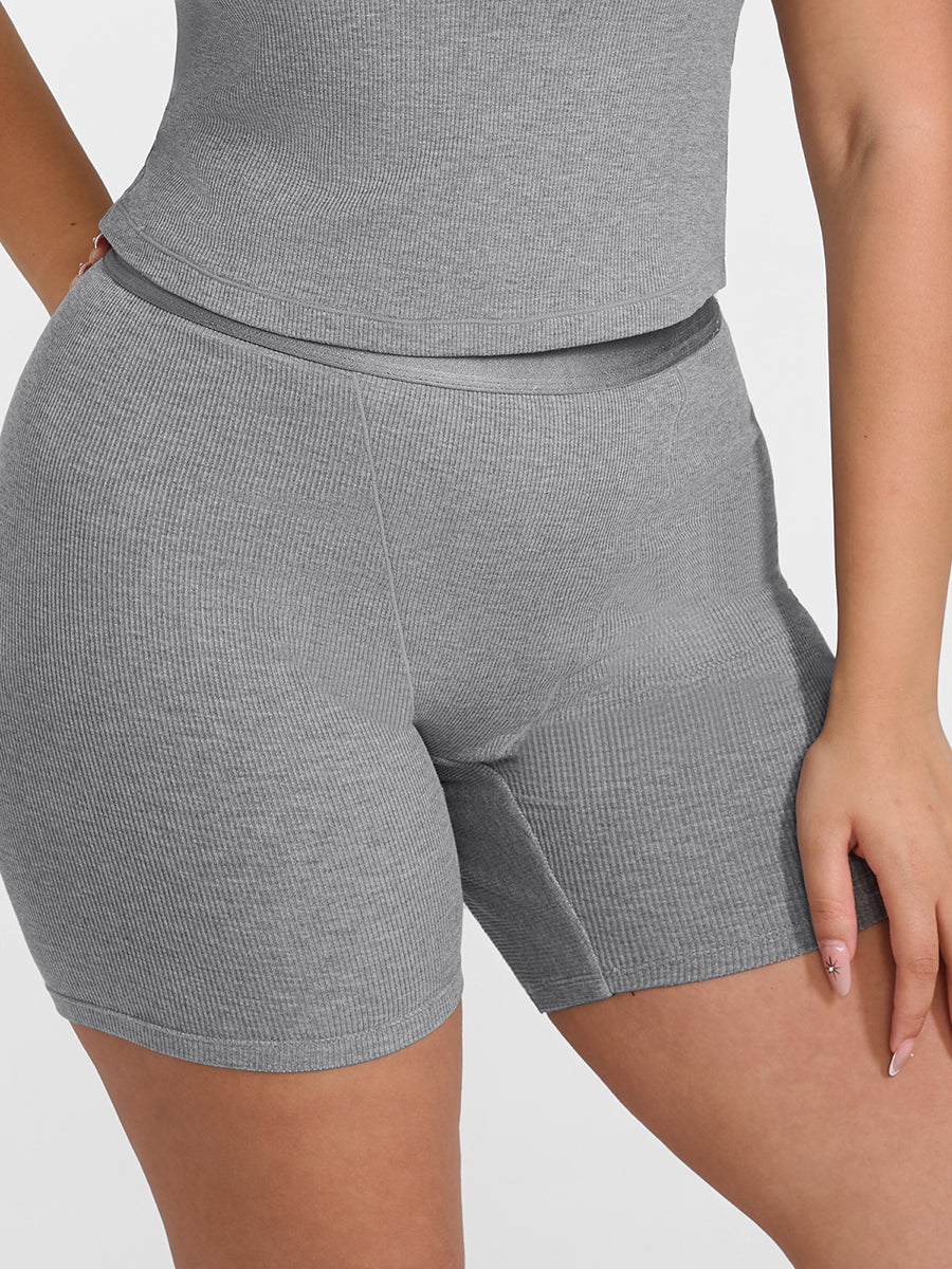 Curvehaus Lounge Curvehaus Modal Ribbed Mid Waist Lounge Shorts