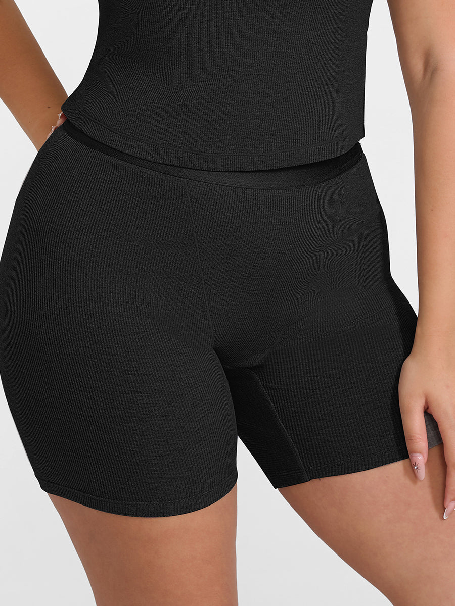 Curvehaus Lounge Curvehaus Modal Ribbed Mid Waist Lounge Shorts