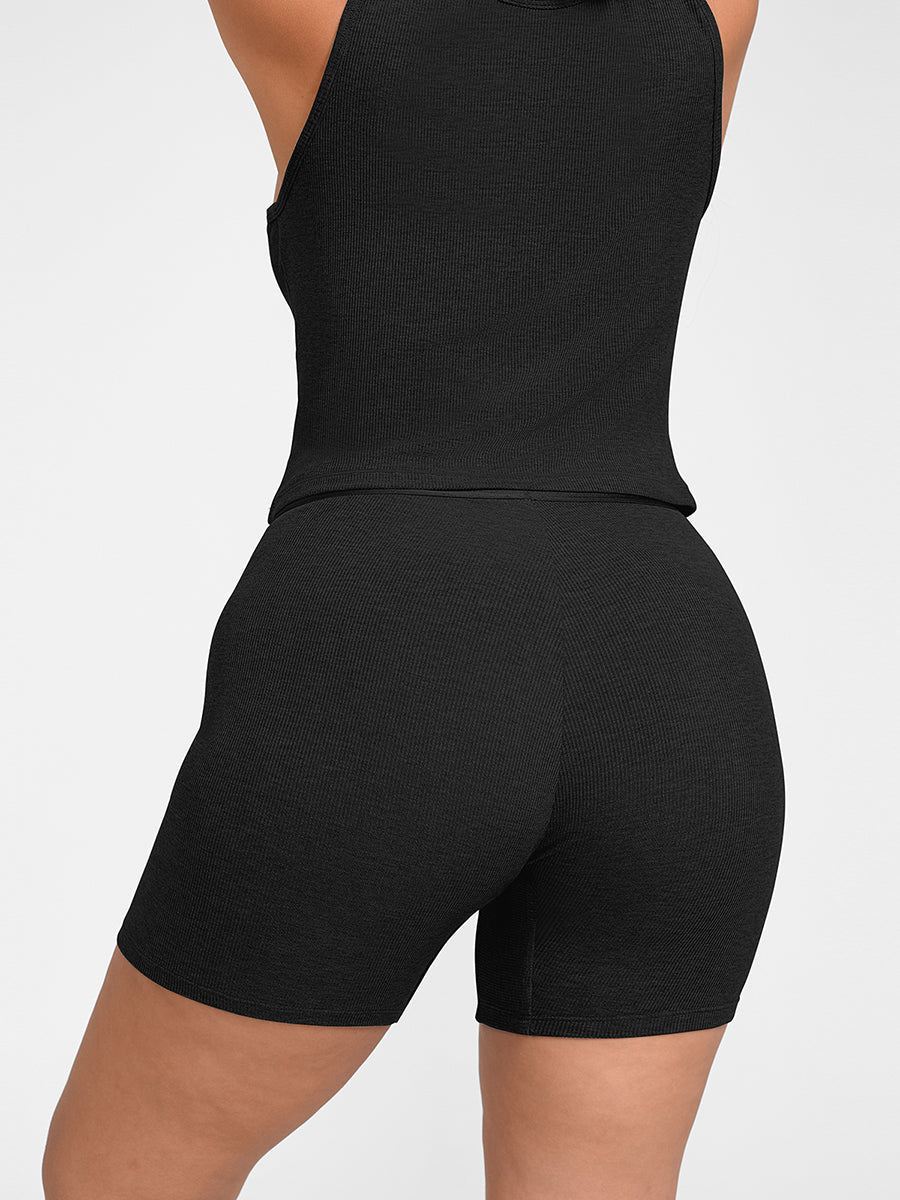 Curvehaus Lounge Curvehaus Modal Ribbed Mid Waist Lounge Shorts