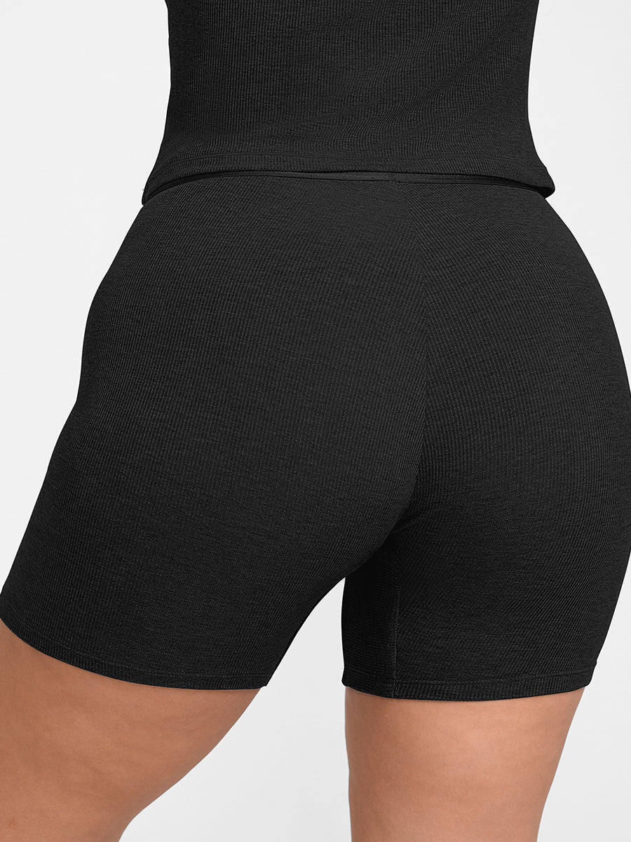 Curvehaus Lounge Curvehaus Modal Ribbed Mid Waist Lounge Shorts