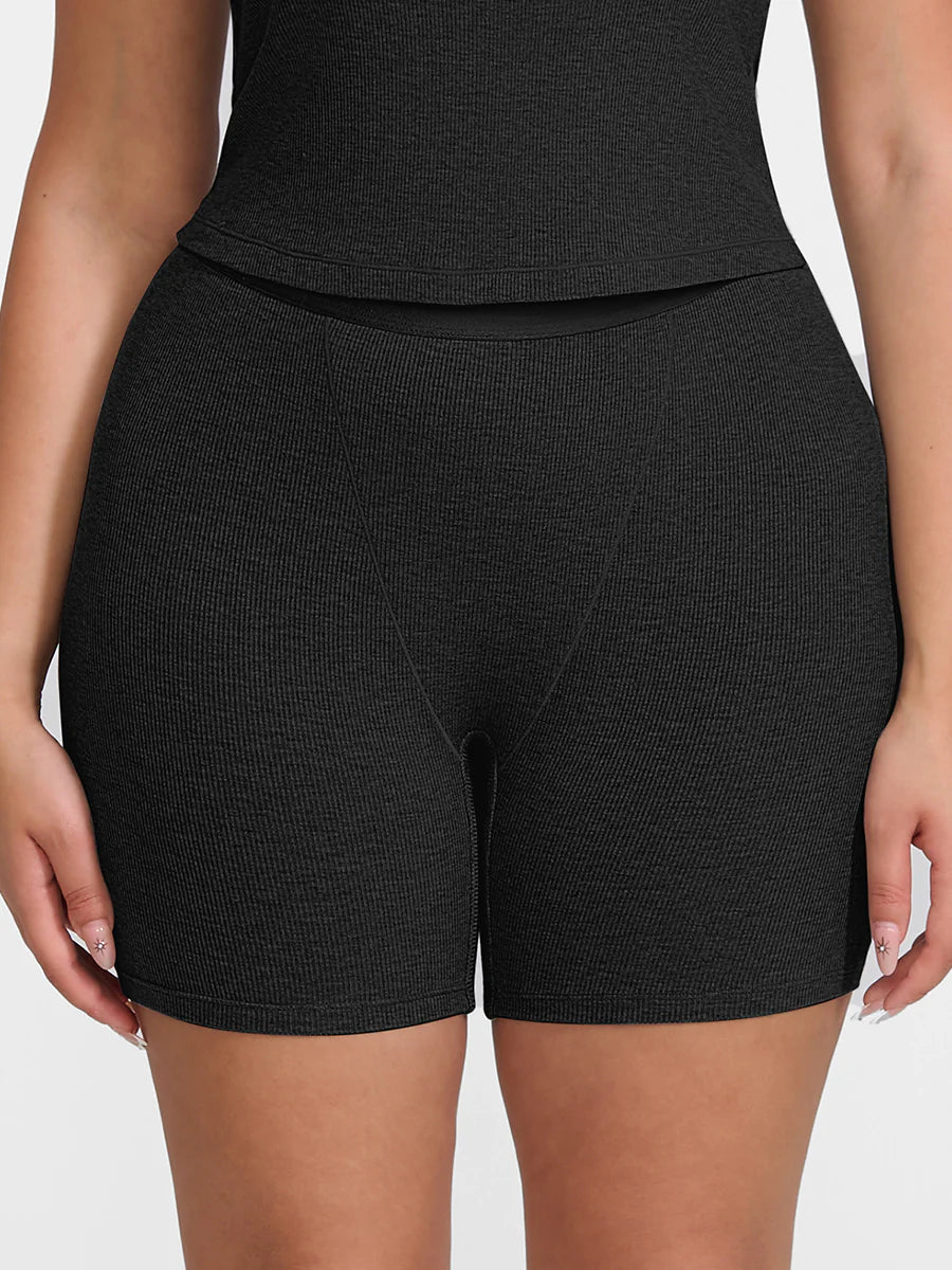 Curvehaus Lounge Curvehaus Modal Ribbed Mid Waist Lounge Shorts