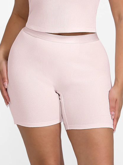 Curvehaus Lounge Curvehaus Modal Ribbed Mid Waist Lounge Shorts
