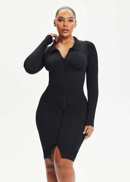 Curvehaus Snatched Knit Midi Shirt Dress