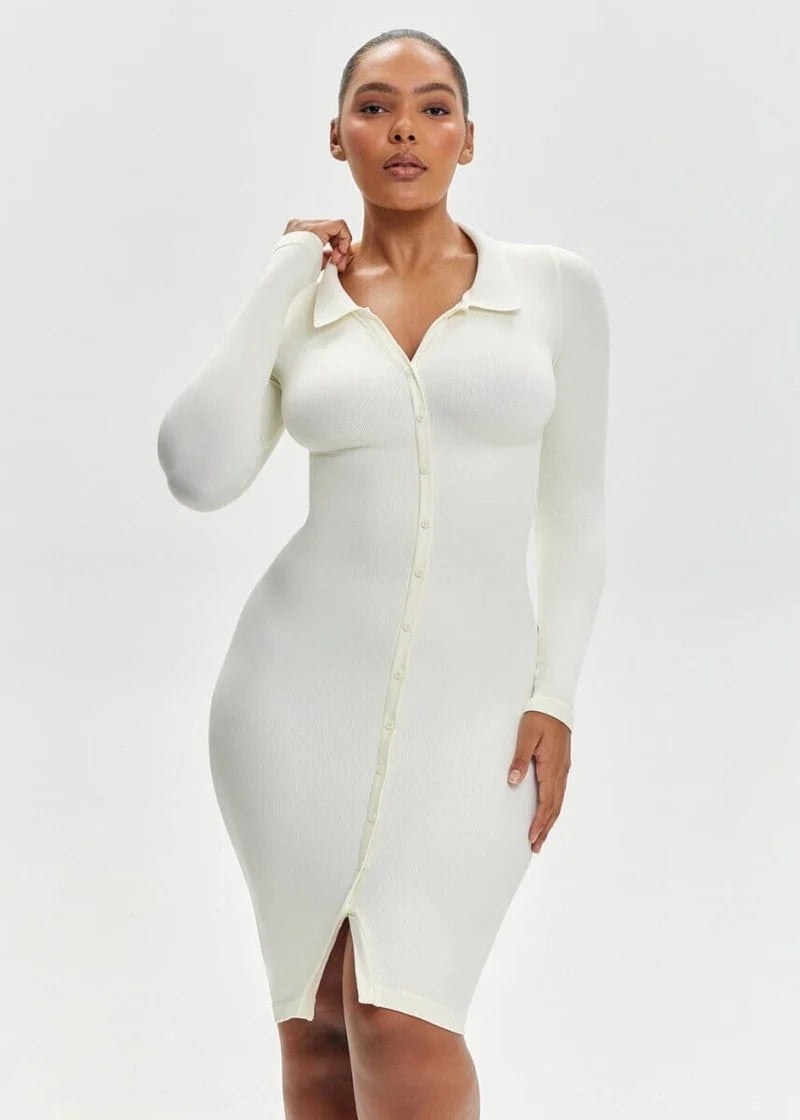Curvehaus Snatched Knit Midi Shirt Dress