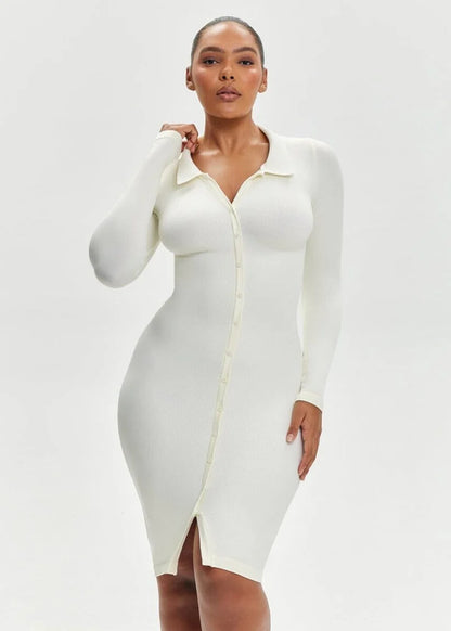 Curvehaus Snatched Knit Midi Shirt Dress